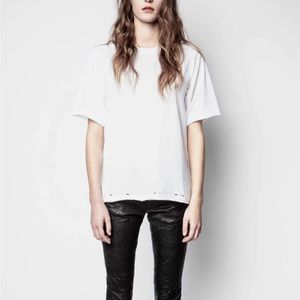 NWT Zadig & Voltaire Bowi Distressed White T Shirt  SZ-M